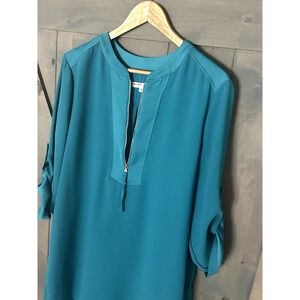 Trina Turk Womens L Coastal Shirt Dress 3/4 Sleeve Half Zip Shirt Dress Travel